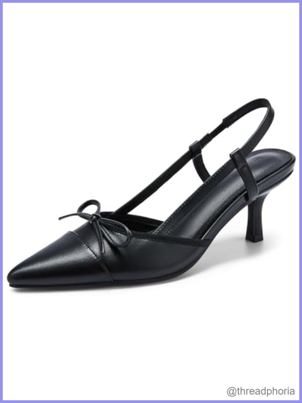 Coutgo Womens Slingback Kitten Heel Bow Pointed Toe Faux Leather Dress Pump